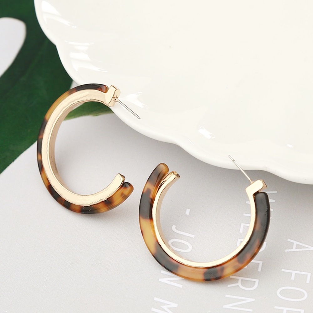 SOLD OUT - Marble Acrylic Hoop Earring Brown & Gold